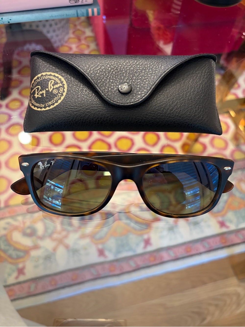 Ray-Ban New Wayfarer Tortoise Frame Sunglasses with Polarized-Tinted Lenses